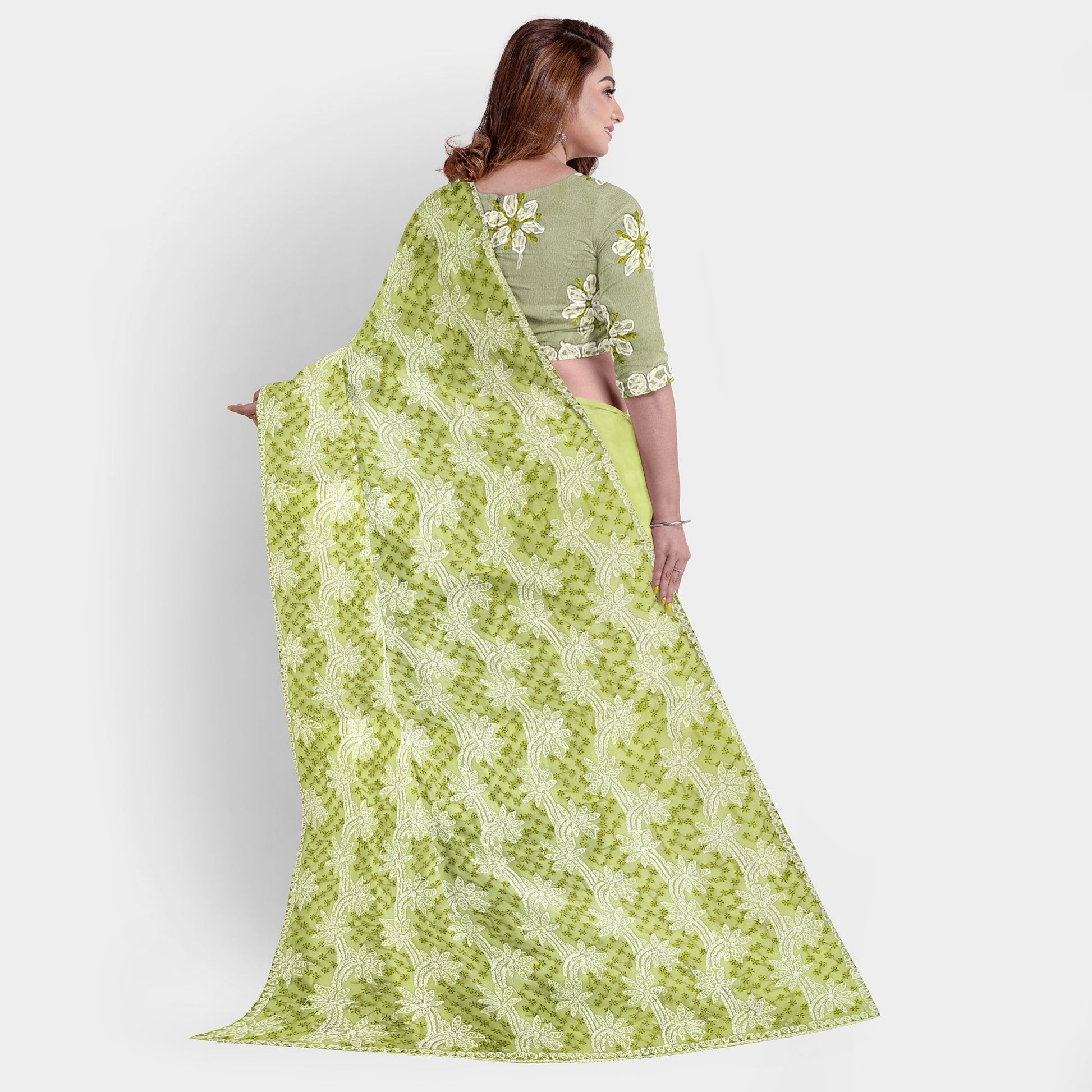 Dual thread Hand Embroidered Lemon colour Georgette Lucknowi Chikankari Saree with Blouse Apparel & Accessories casual Cocktail Festive Lemon Lucknowi Chikankari Saree work thehangrdual-thread-hand-embroidered-lemon-colour-georgette-lucknowi-chikankari-saree-with-blousethehangr-576598