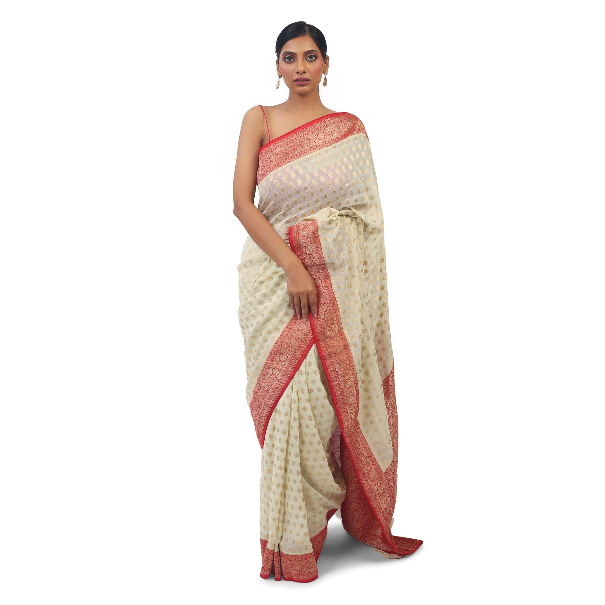 White soft Georgette Saree With Banarsi print Apparel & Accessories 50%off Cocktail Festive Saree Soft Georgette white white-soft-georgette-saree-with-banarsi-print-316582