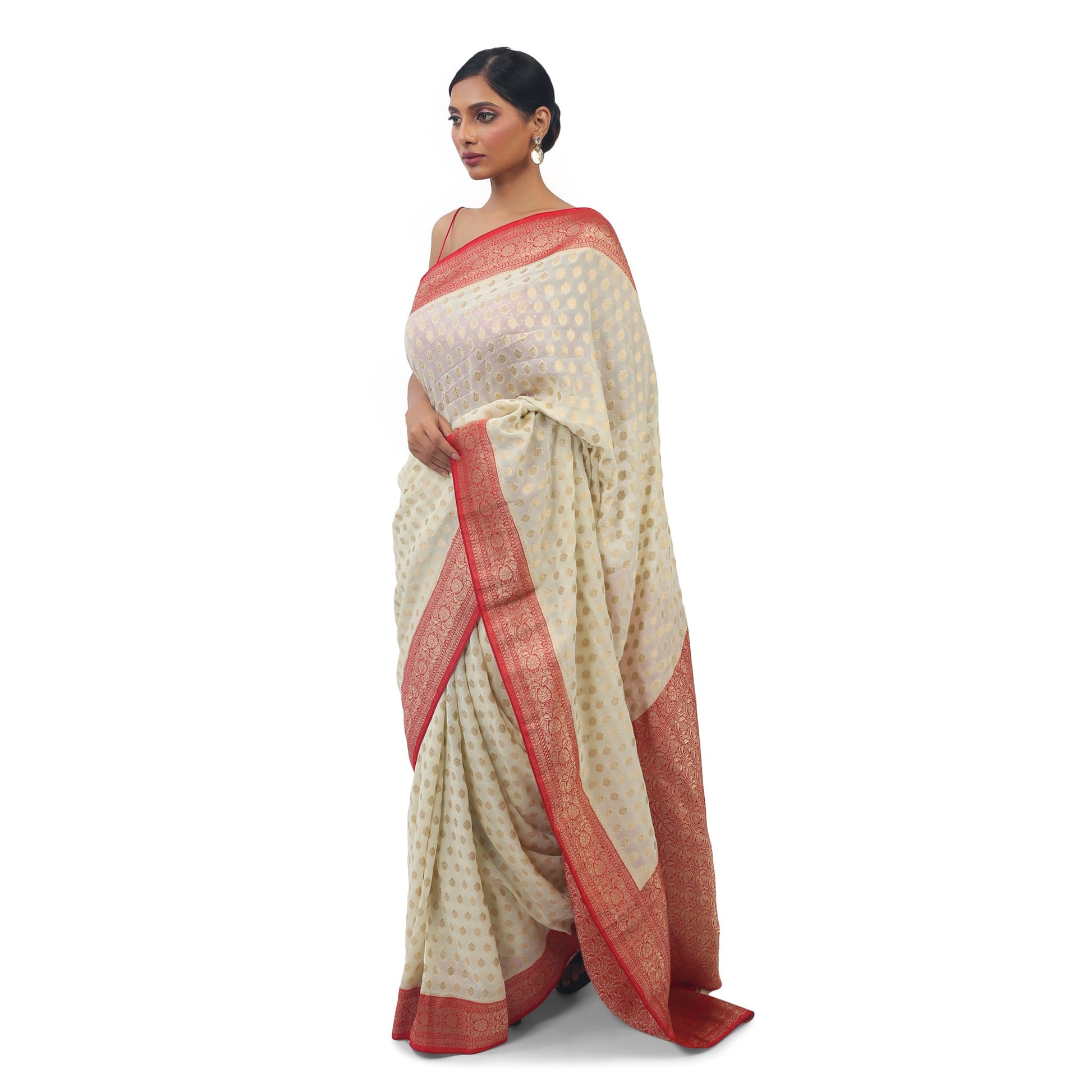 White soft Georgette Saree With Banarsi print Apparel & Accessories 50%off Cocktail Festive Saree Soft Georgette white white-soft-georgette-saree-with-banarsi-print-405464