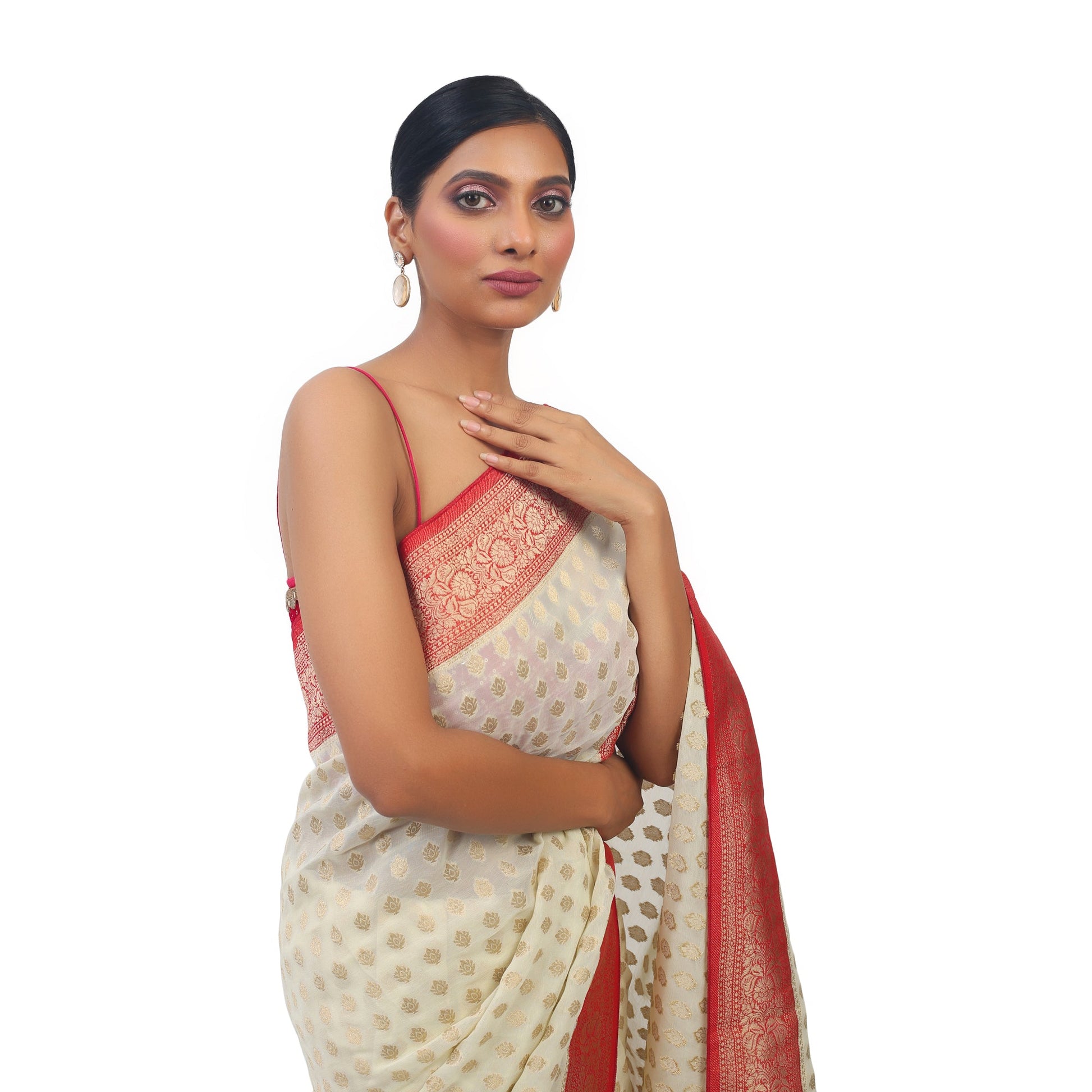 White soft Georgette Saree With Banarsi print Apparel & Accessories 50%off Cocktail Festive Saree Soft Georgette white white-soft-georgette-saree-with-banarsi-print-816124