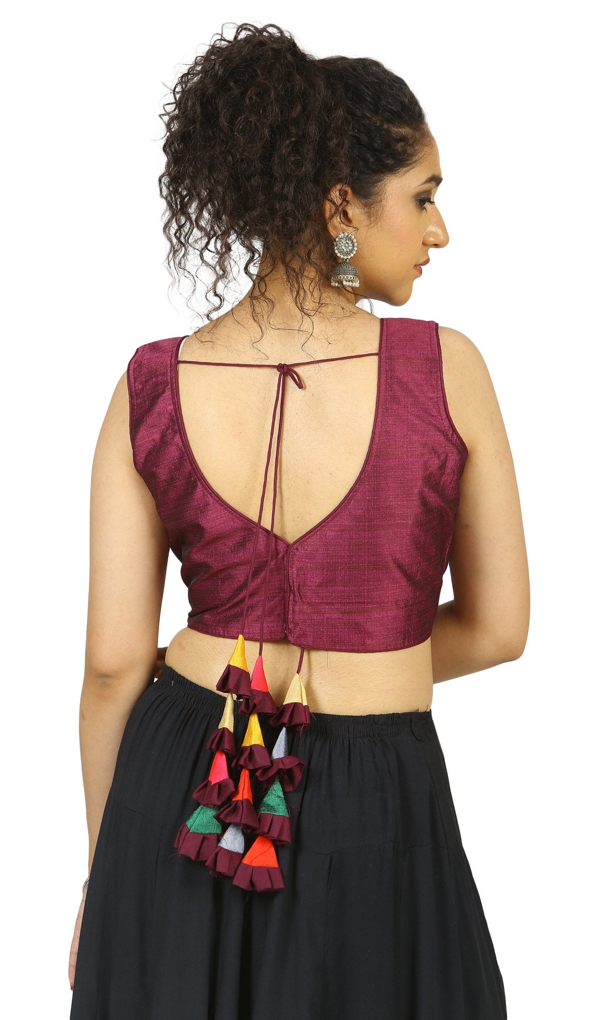 Wine | Silk | Multicolor Latkan | Blouse Animals & Pet Supplies 34 36 blouse blouses kashish wine wine-silk-multicolor-latkan-blouse-725925
