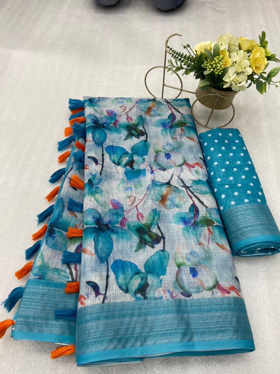 Women's Multi-color Multi-Design Linen Saree with Blouse Piece Sky Blue Saree black blue Brown Green Linen Ocassion Off white pink Purple Rani Pink royal blue Saree white yellow womens-multi-color-multi-design-linen-saree-with-blouse-piece-278532