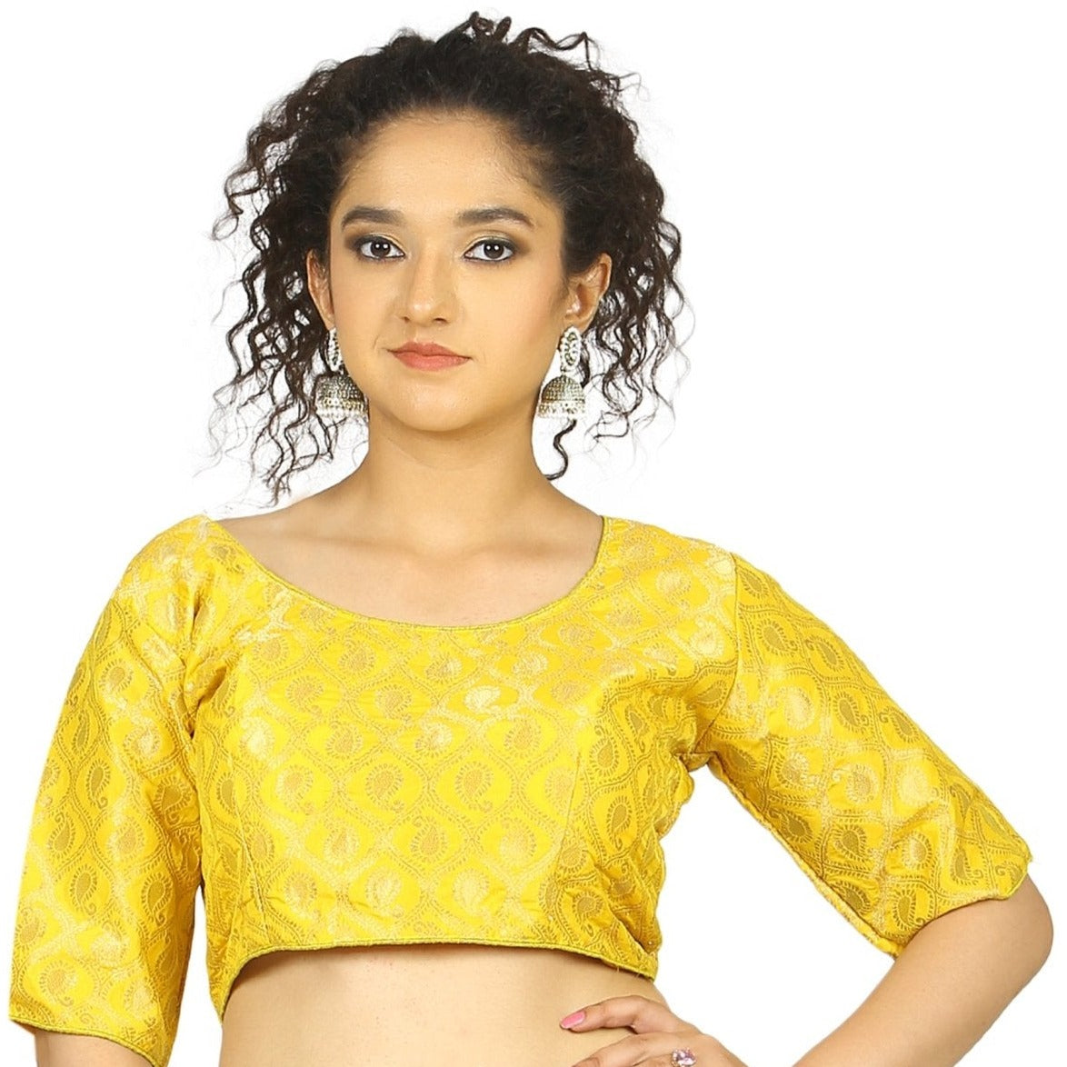 Yellow |Gold |Brocade |Blouse - TheHangr
