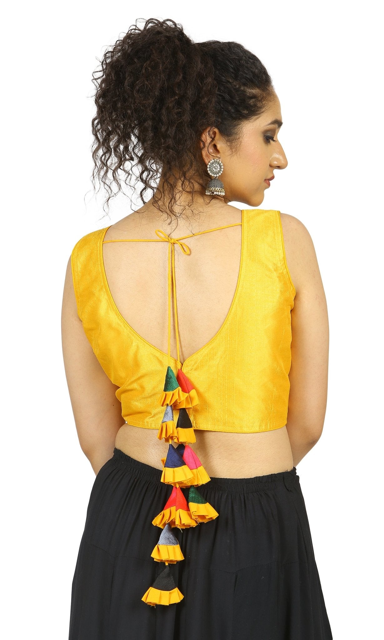 Yellow | Silk | Multicolor Latkan | Blouse Apparel & Accessories 32 34 36 Blouse blouses golden kashish yellow yellow-silk-multicolor-latkan-blouse-489807