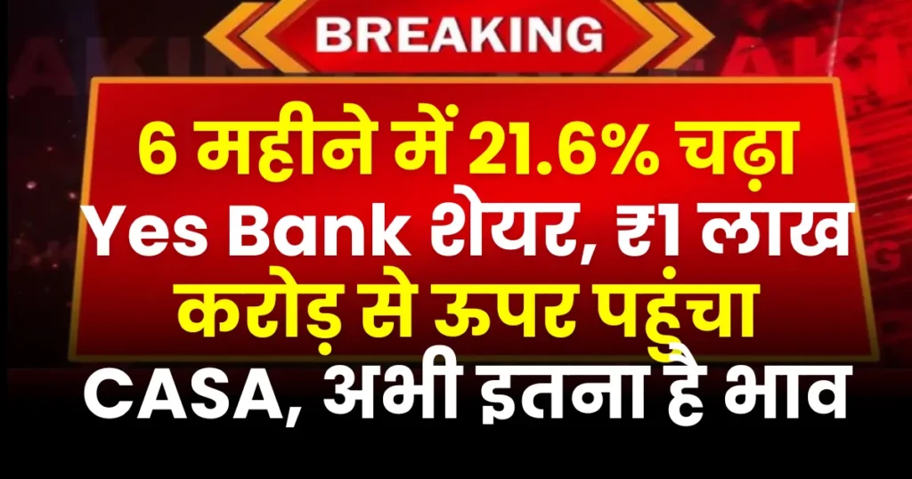6 महीने में 21.6% चढ़ा Yes Bank शेयर, ₹1 लाख करोड़ से ऊपर पहुंचा CASA, अभी इतना है भाव