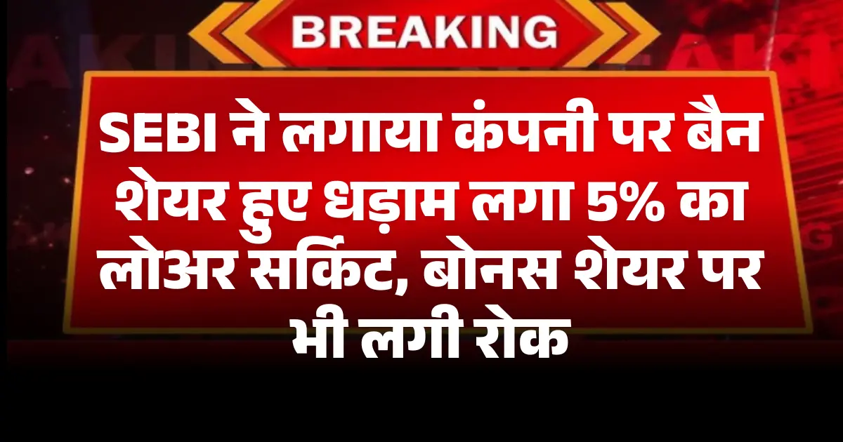 SEBI ने लगाया कंपनी पर बैन, शेयर हुए धड़ाम लगा 5% का लोअर सर्किट, बोनस शेयर पर भी लगी रोक